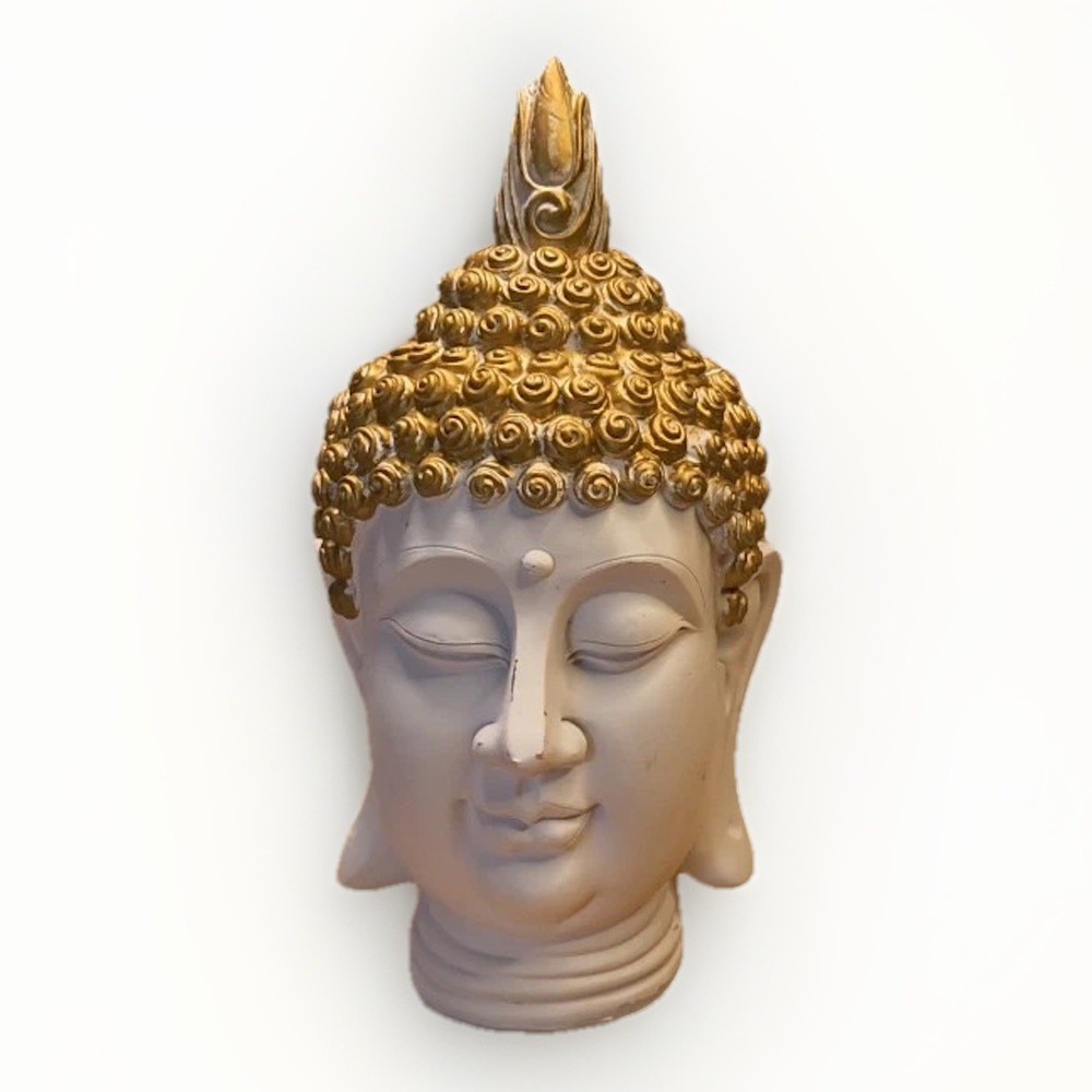 White & Gold Color Buddha Head Statue Zen Meditation Home Decor Sculpture