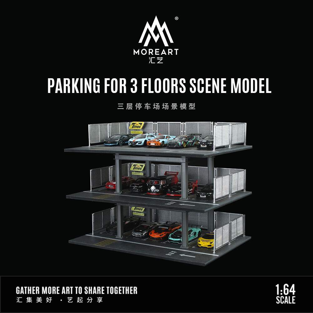 Diorama 1/64 Car Garage Model City 3-storey Car Parking Lot Scene Display Model