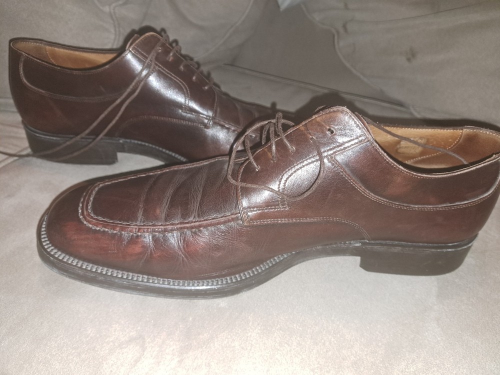 #1 Santoni Men's Lace-Up Dress Shoes, Brown Burnished Leather, Size 12 D