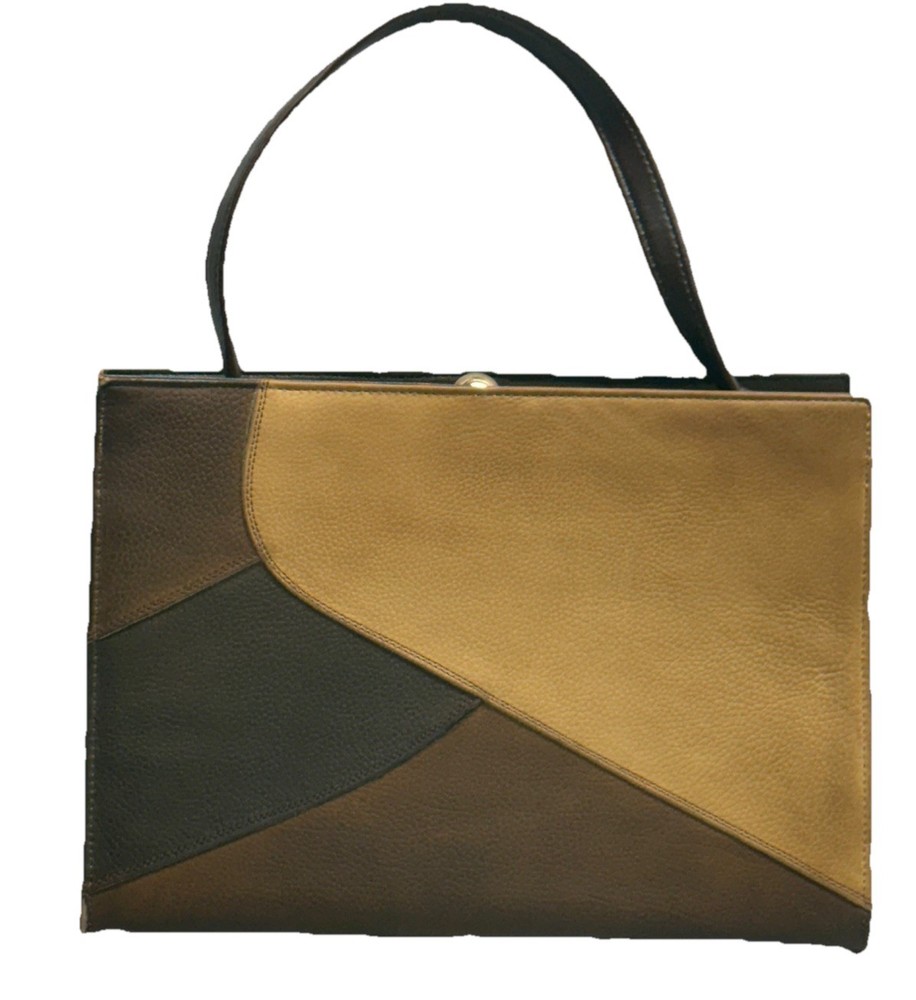 Vintage Naturalizer Handbag Brown Patchwork Faux Leather Purse Frame Kiss Lock