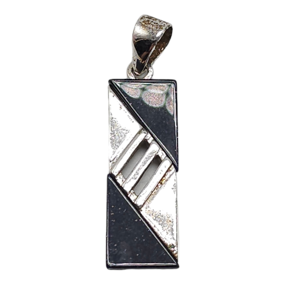 925 Sterling Silver Rectangular Shape Blue Black Goldstone Pendant Vintage