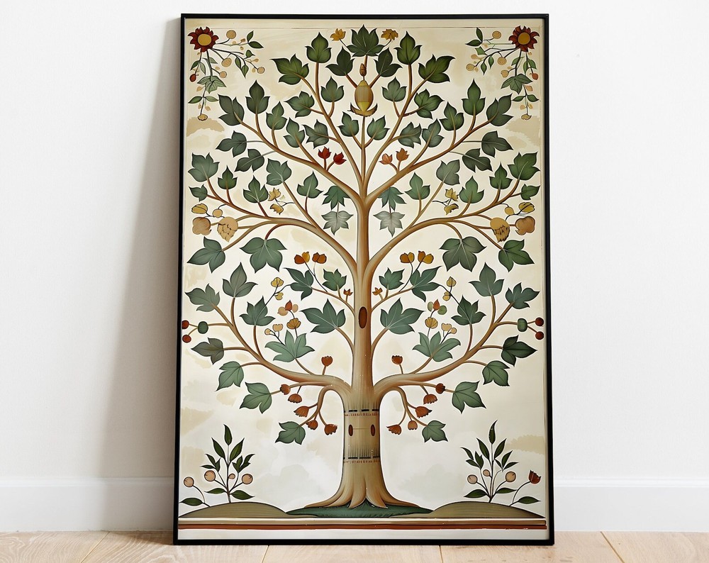 Vintage Indian Tree Of Life Art Print Mughal Indian Decor Botanical Wall Art