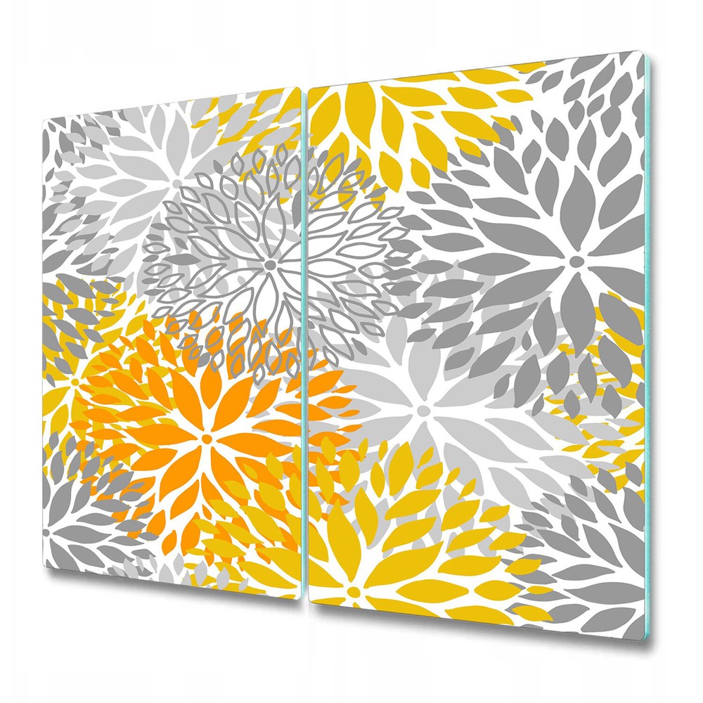 Glass Worktop Saver Kitchen Chrysanthemum Flowers Soft Floral Yellow & Gray