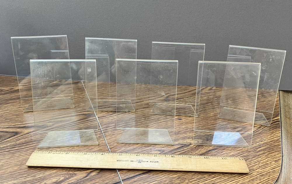 Clear Acrylic Sign Or Photo Holders with Slant Back  (Set of 11)