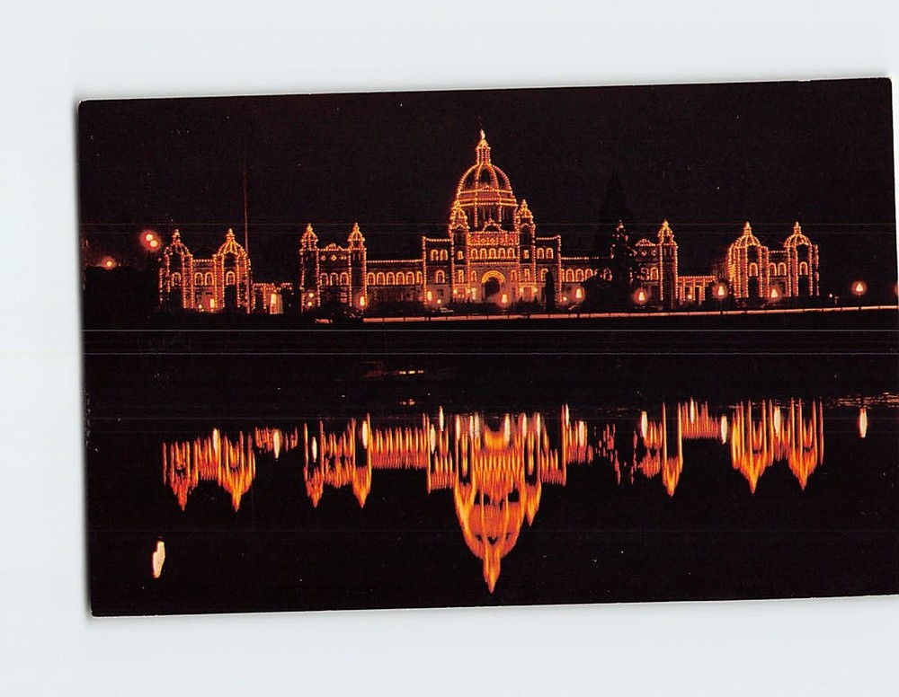 Postcard Parliament Buildings At Night Victoria Canada