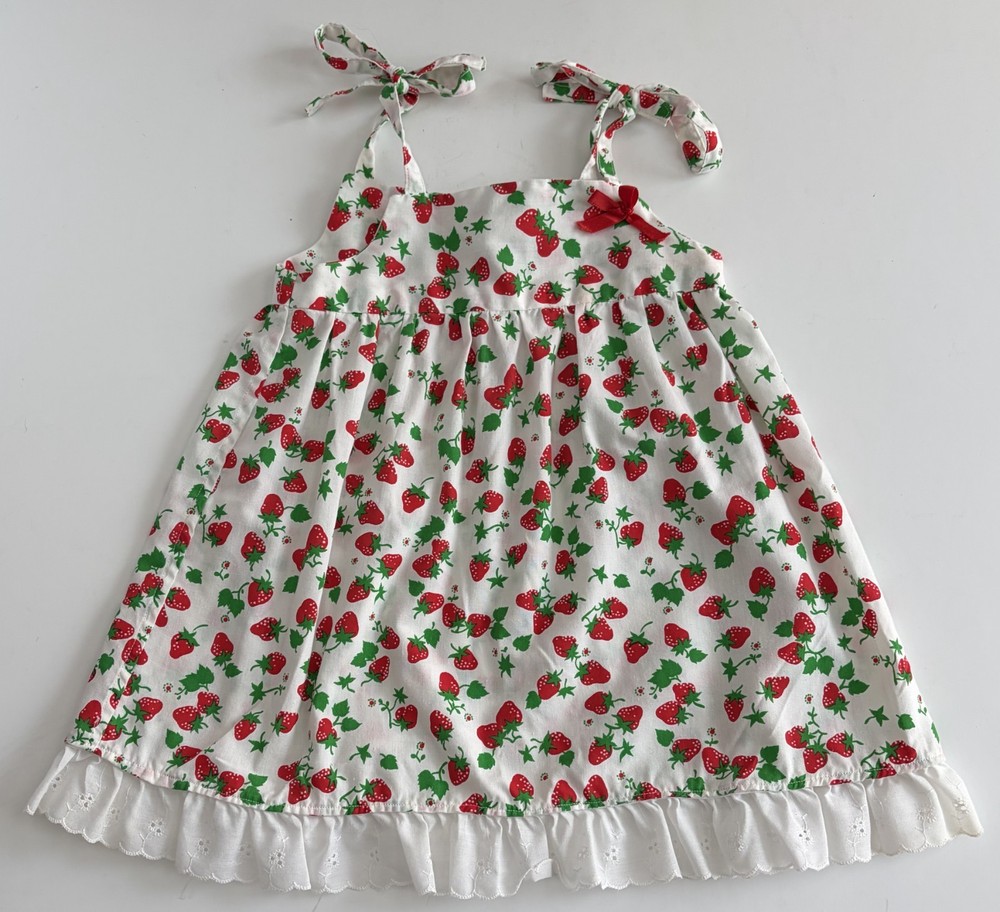 Little Girl's Strawberry Sundress with spaghetti straps and ruffle Size-5