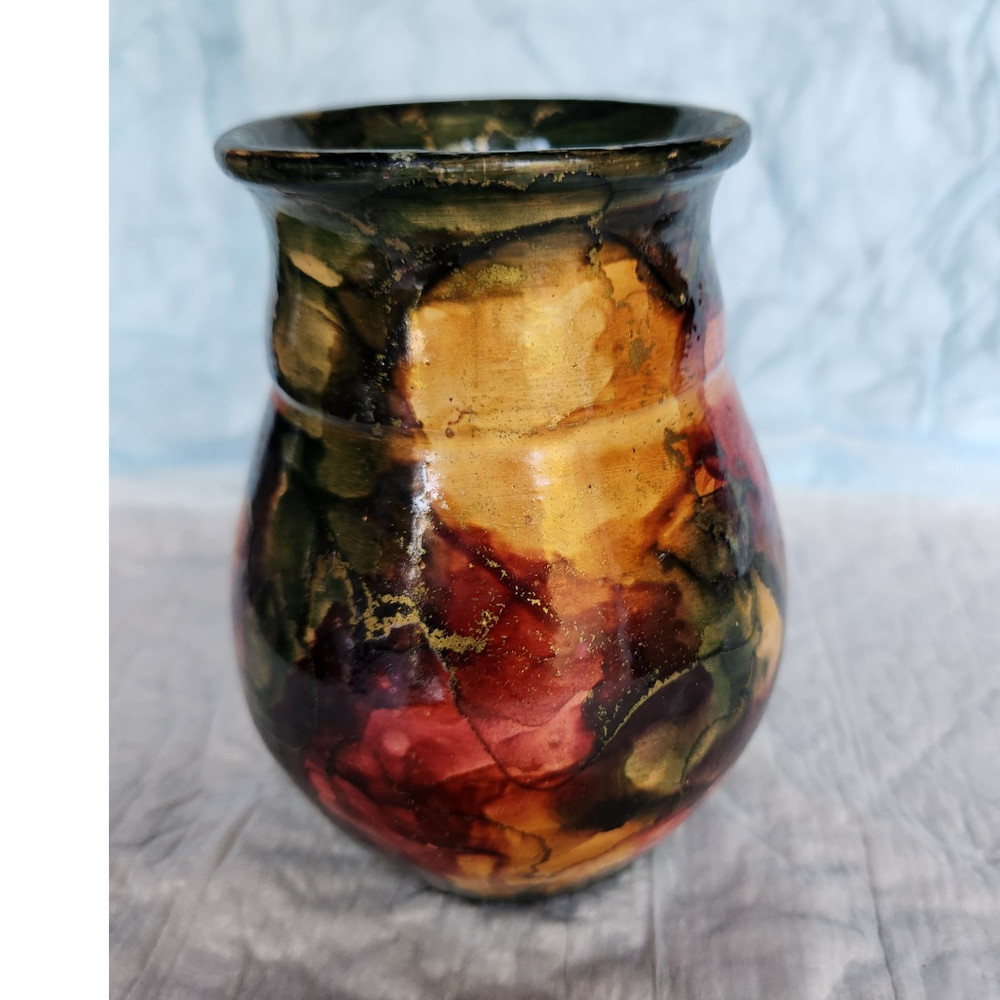 Multicolor Ceramic Vase 6 Inch Abstract Art Pottery Decorative Glossy Finish