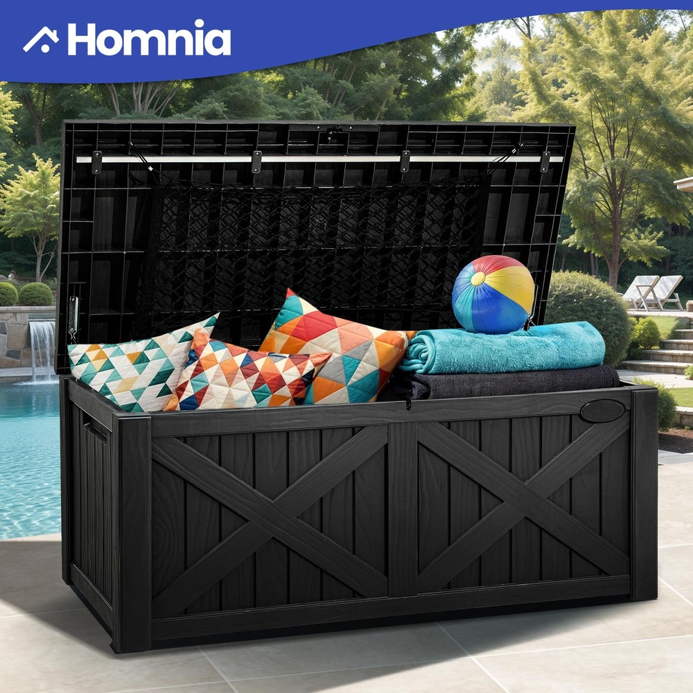 120 Gallon Outdoor Storage Patio Deck Box Large Seat Extra Bench Resin Table Net