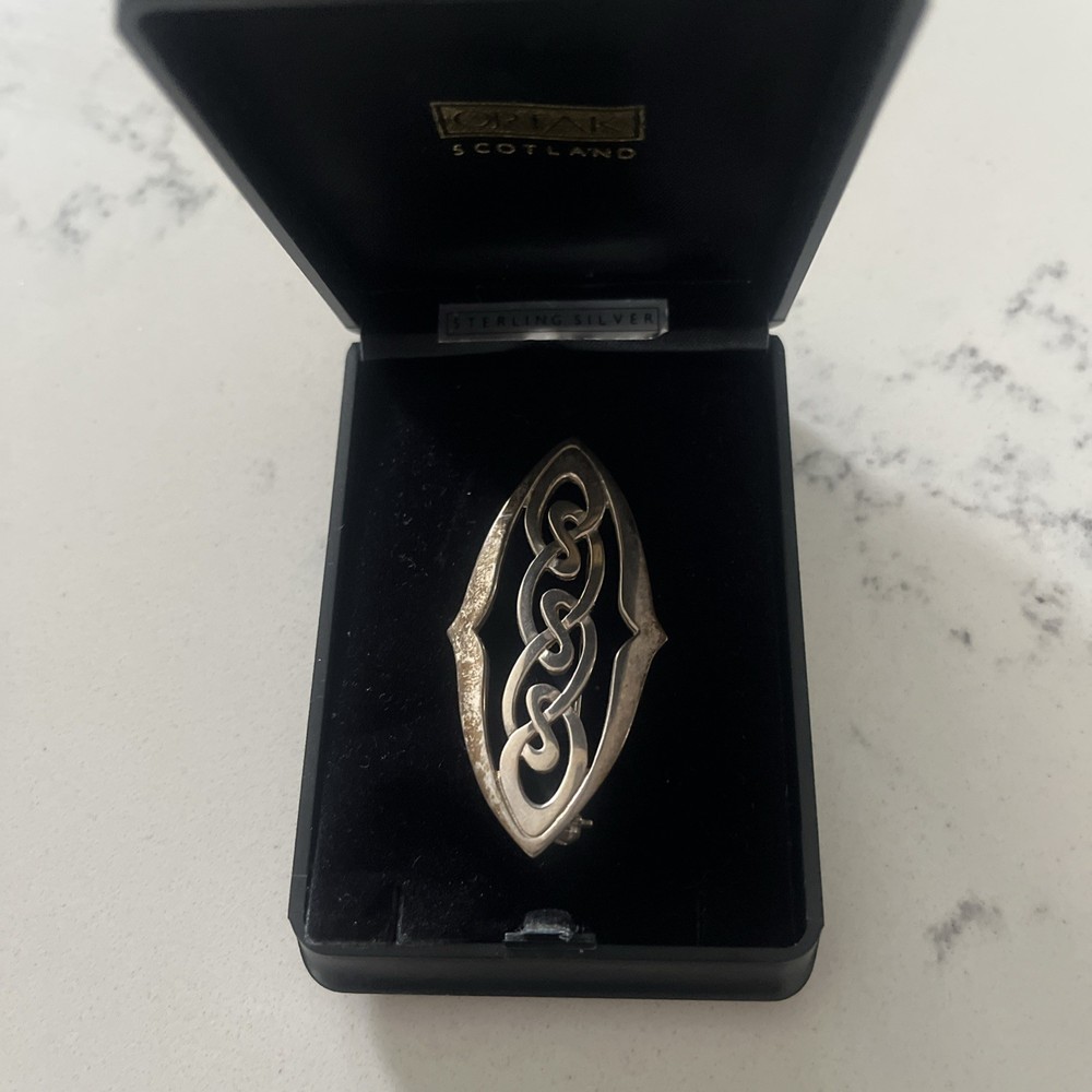 Vintage Malcom Grey Ortak Scottish Celtic Knot Sterling Silver Brooch In Box