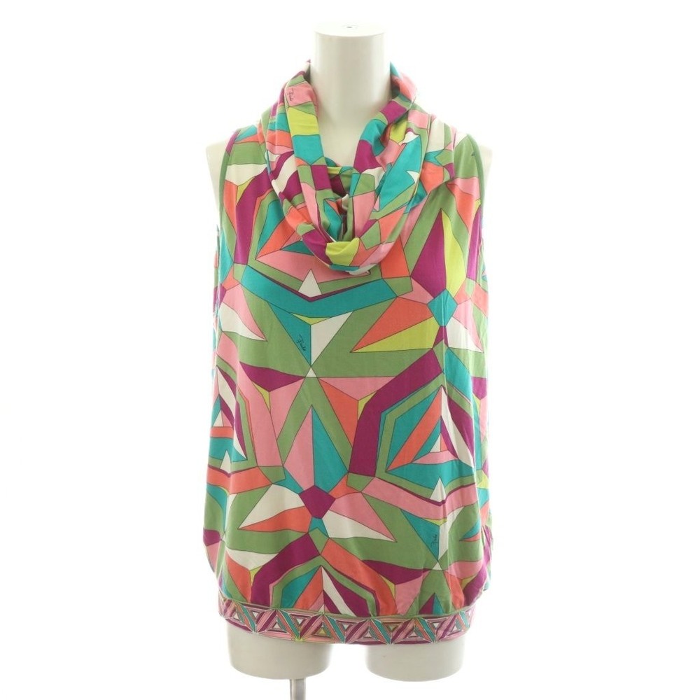 Emilio Pucci EMILIO PUCCI Cut and Sew Sleeveless Turtleneck All Over Pattern M