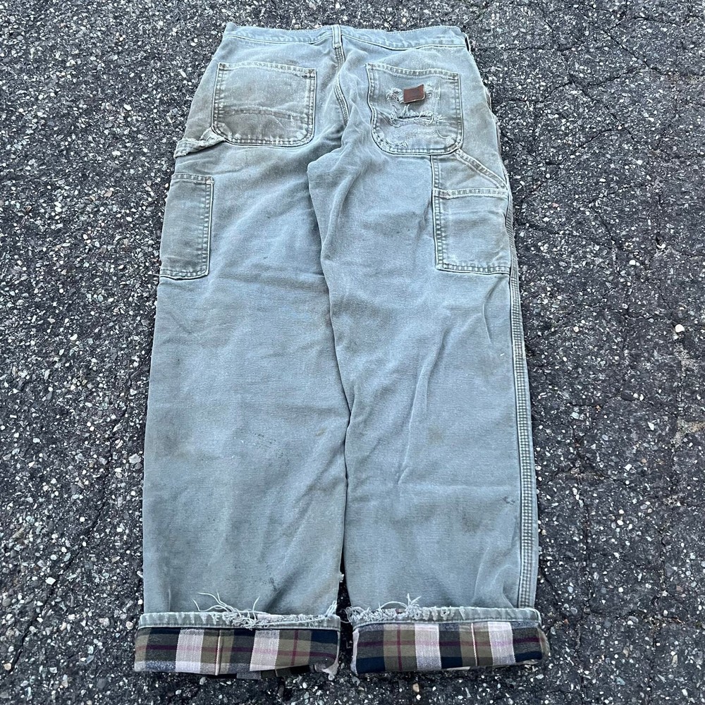 Vintage Y2K Carhartt mos flannel lined dirty green work wear carpenter pants