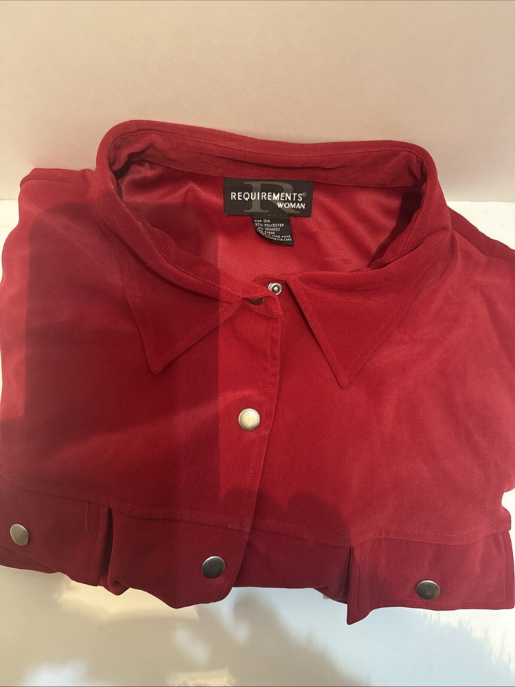 Plus Size Red Snap Button Down Long Sleeve Top 3X