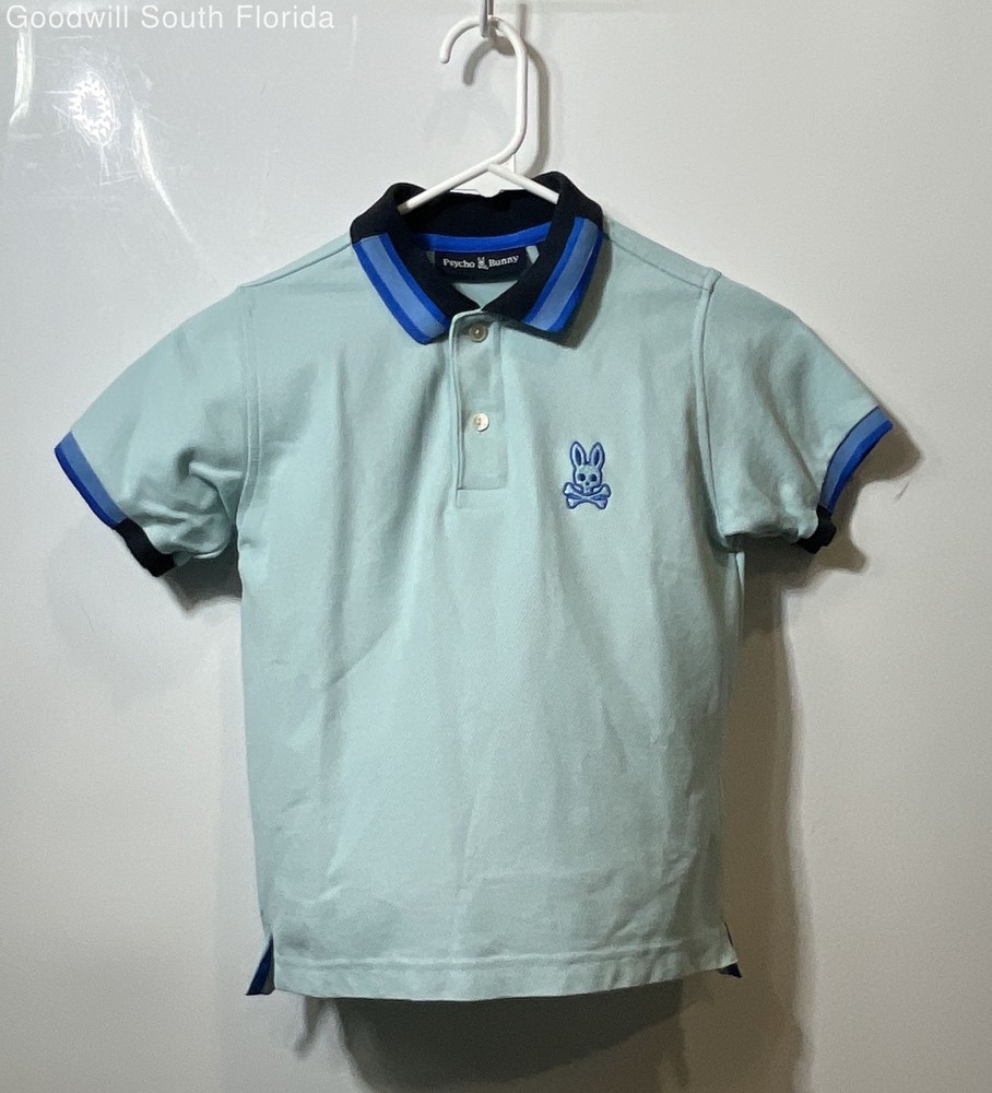 Psycho Bunny Boys Light Blue Pima Cotton Short Sleeve Polo Shirt Size 7-8/S-P