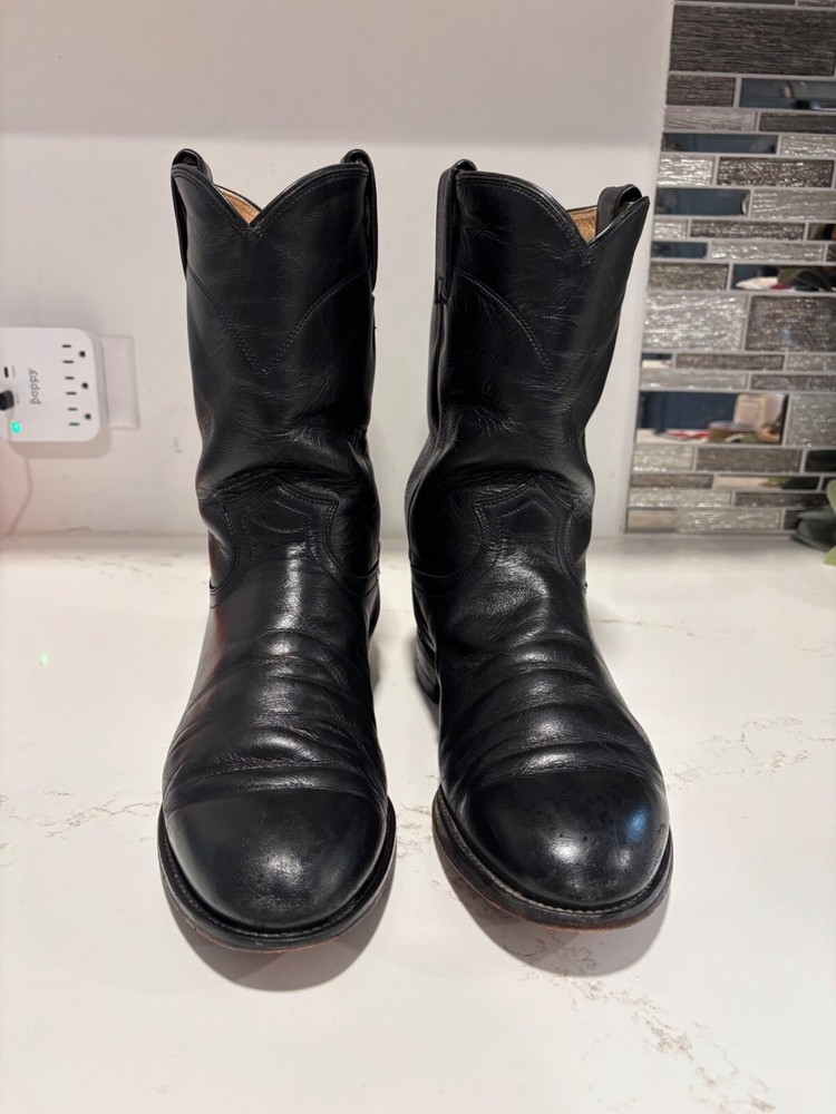 Vintage Justin Roper 3133 Black Leather Boots USA Made Size 9.5 E