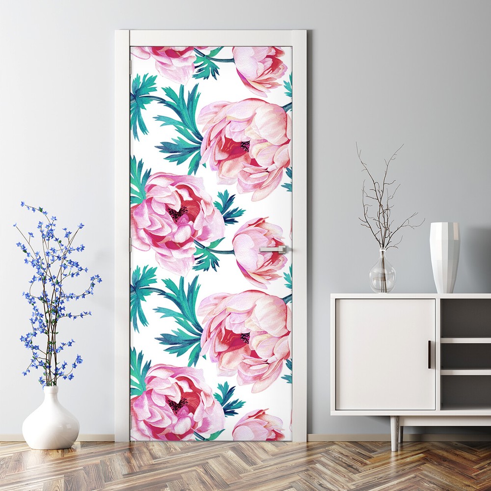 Red Poppy flower removable Door sticker Floral Watercolour decals self adhesive