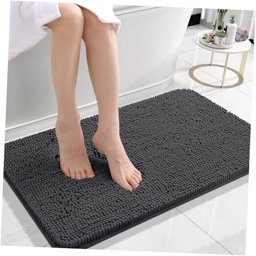 Soft Absorbent Chenille Bath Rug 24x16 Inches in Dark Grey