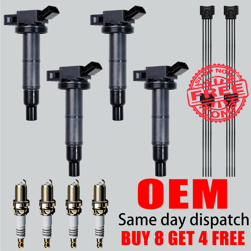 4X OEM Ignition Coil & 4X Spark Plugs & Gift w/plugs For Toyota Camry 2.4L UF333