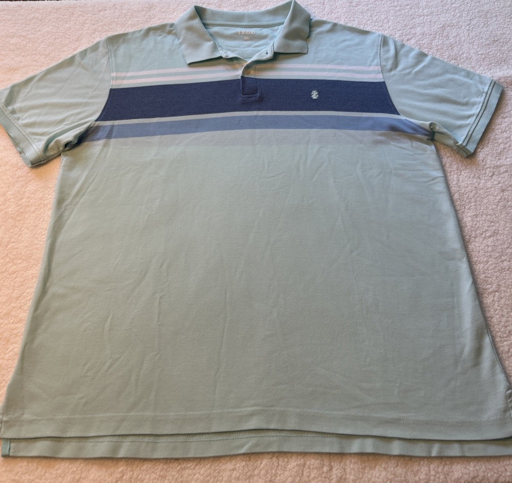 Izod Men’s Golf Polo Shirt Sz XXL Light Green w White & Blue Strip