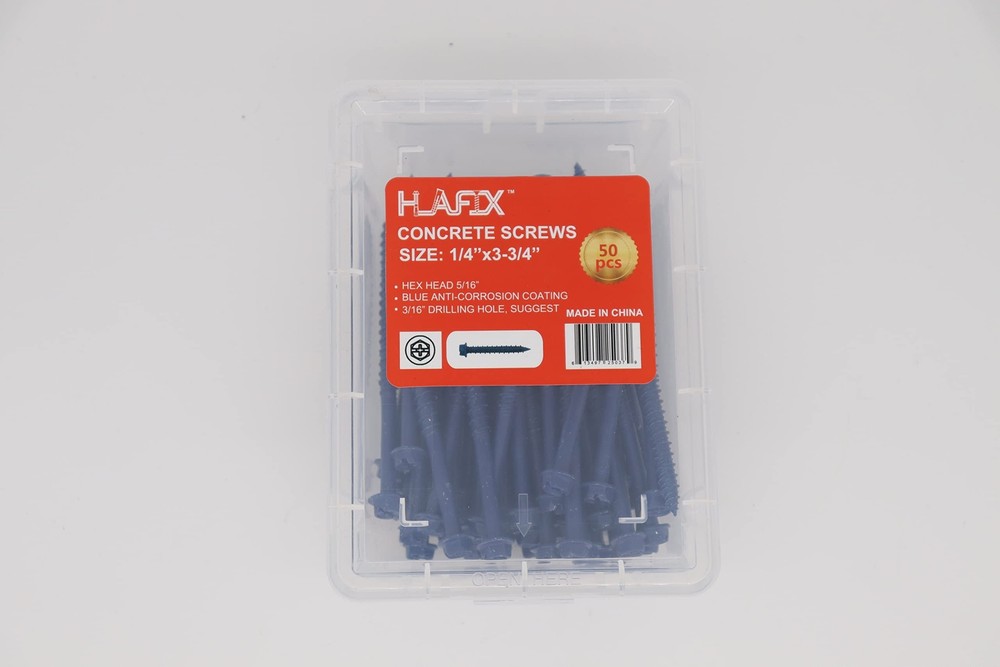 50PCS 1/4x3-3/4in Hex Washer Head Blue Concrete Screws with Rustproof Coating