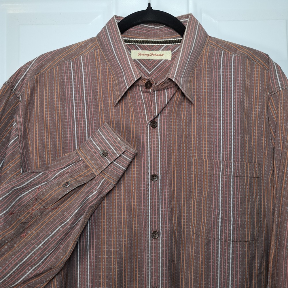 Tommy Bahama Button Up Shirt Long Sleeve Mens Size XL Purple Striped Cotton