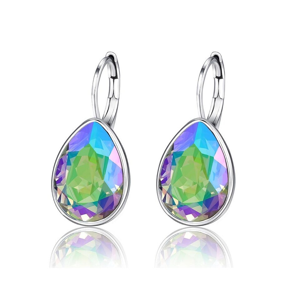 Silvertone Paradise Shine Teardrop Earrings Featuring Swarovski Crystals