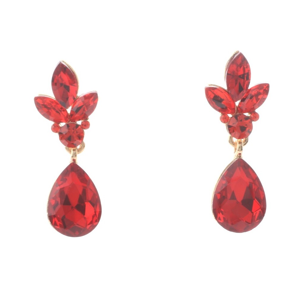Gold-Tone Alloy Crystal Rhinestone Drop Earrings ER2563-RED