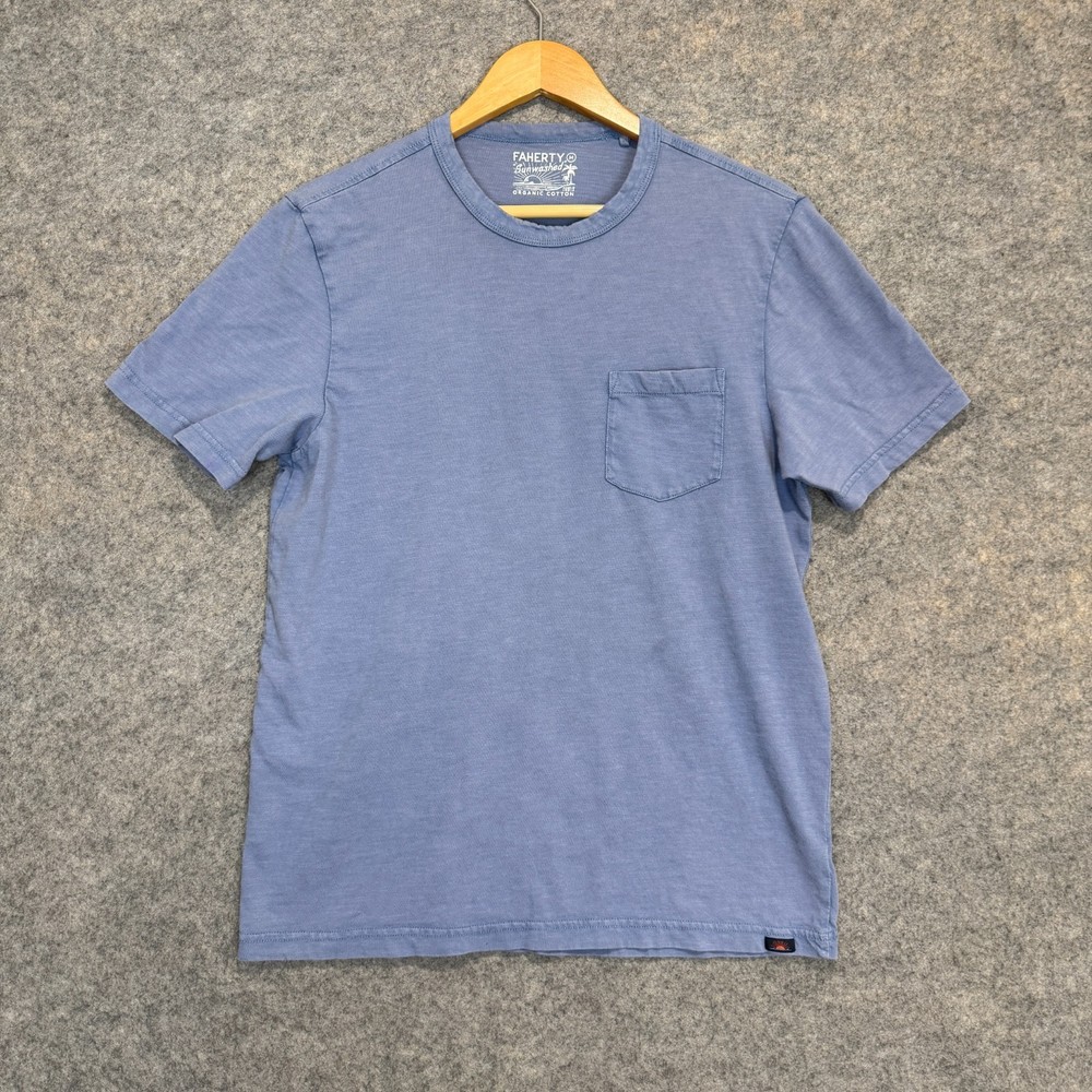 Faherty Sunwashed Organic Tee Shirt Mens Medium Pocket Tshirt Cotton Blue