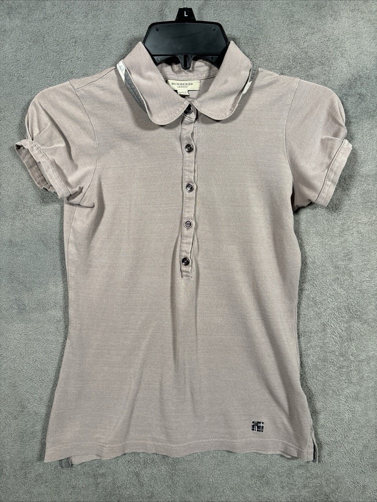Burberry London Polo Shirt Women XS Check Collar Preppy Classic Summer Thin
