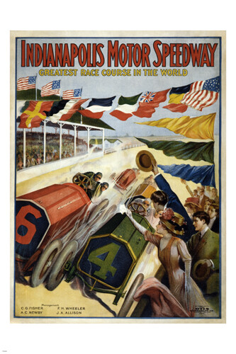 Indianapolis Motor Speedway VINTAGE RACE POSTER 20x30 Fast Cars Crowd FAMED