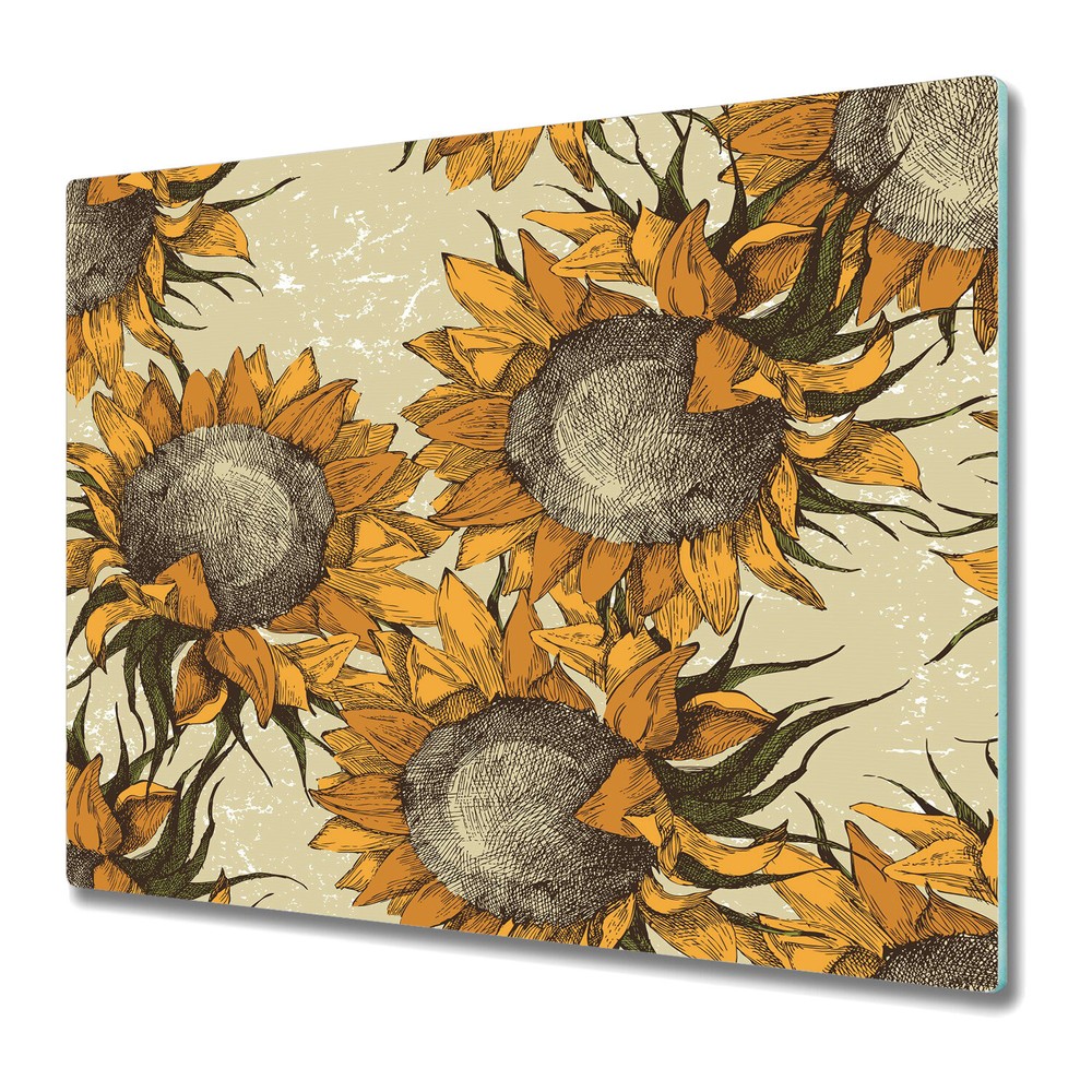 Glass Surface Protector Worktop saver Retro Sunflowers Colourful Field Flora