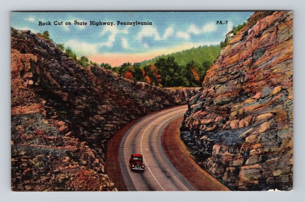 PA-Pennsylvania, Rock Cut on State Highway, Vintagecard