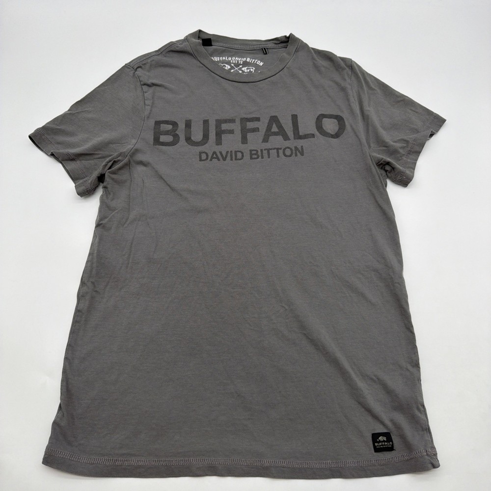 Buffalo David Bitton T-shirt Men M Gray Graphic Print Logo 100% Cotton.#43852