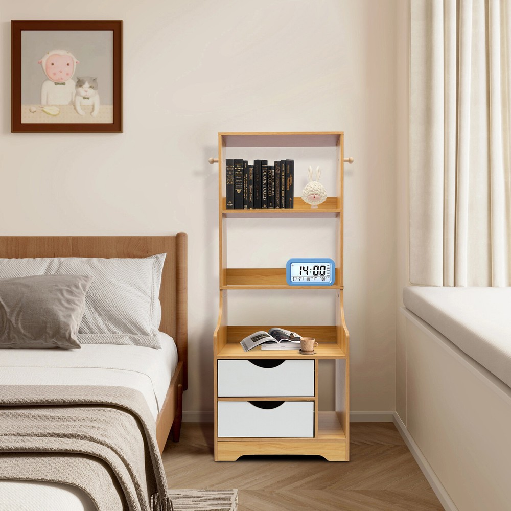 Modern Scandinavian Nightstand with 2 Drawers, 47.5x34x120.4cm Side Table Cabinet