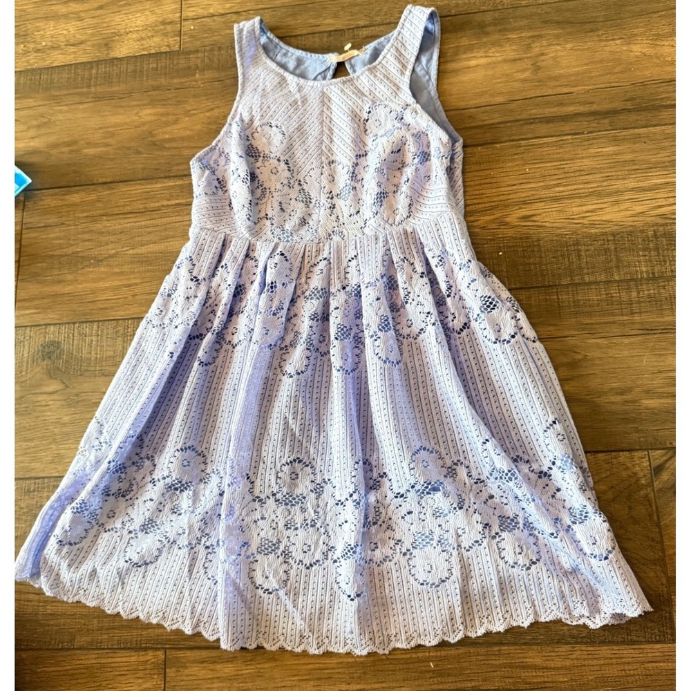 Free People Periwinkle Blue Floral Lace Open Back Fit & Flare Mini Dress Small