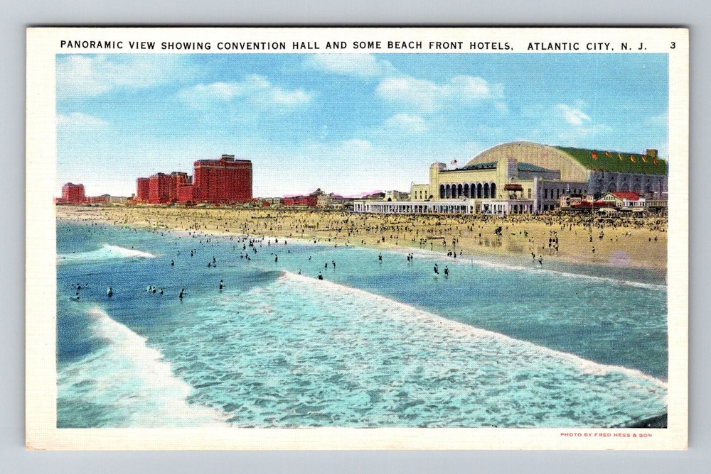 Atlantic City, NJ-New Jersey, Convention Hall Beachfront Hotels Vintage Postcard