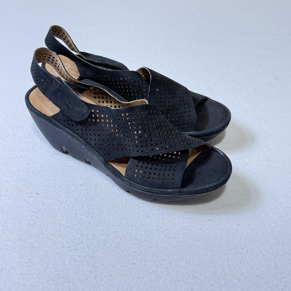 Clarks Artisan Womens Black Suede Leather Ankle Strap Sandals Size 10 M
