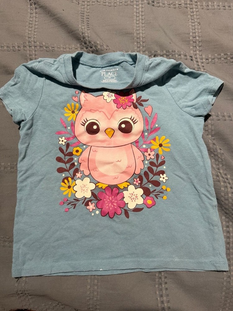 The Children's Place Girls Blue Owl Floral Graphic T-Shirt Size 3T