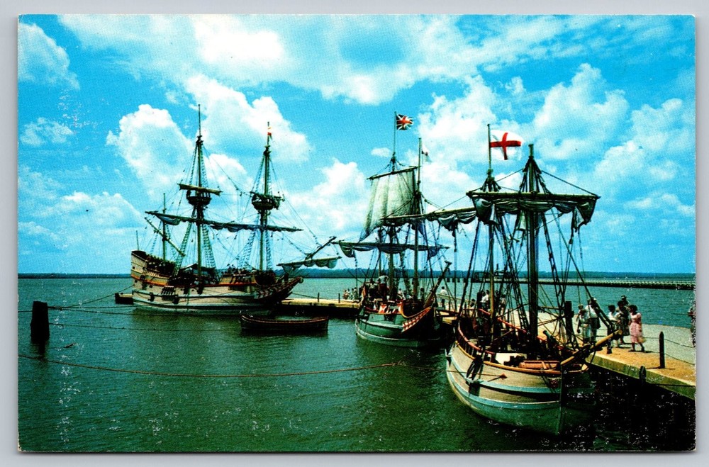 Vintage Jamestown Virginia Three Ships Postcard by Walter H. Miller