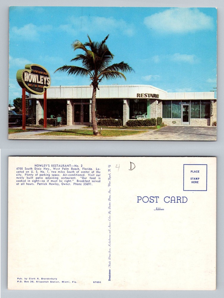 West Palm Beach, FL-Florida, Howley's Restaurant On U.S. Rt.1 Vintage Postcard
