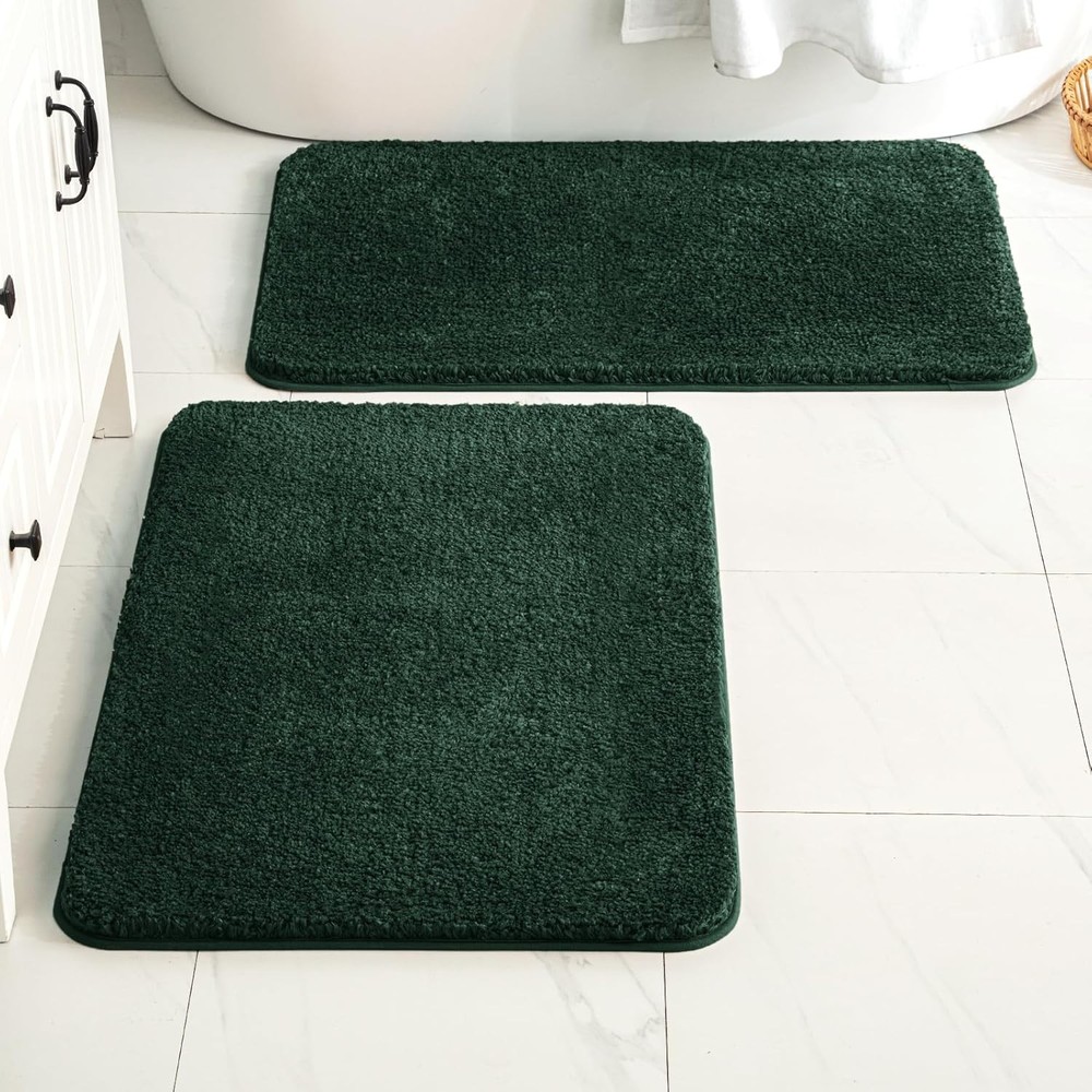 MIULEE Dark Green Bathroom Rugs Set 2 Piece, Non Slip 16''x24'',