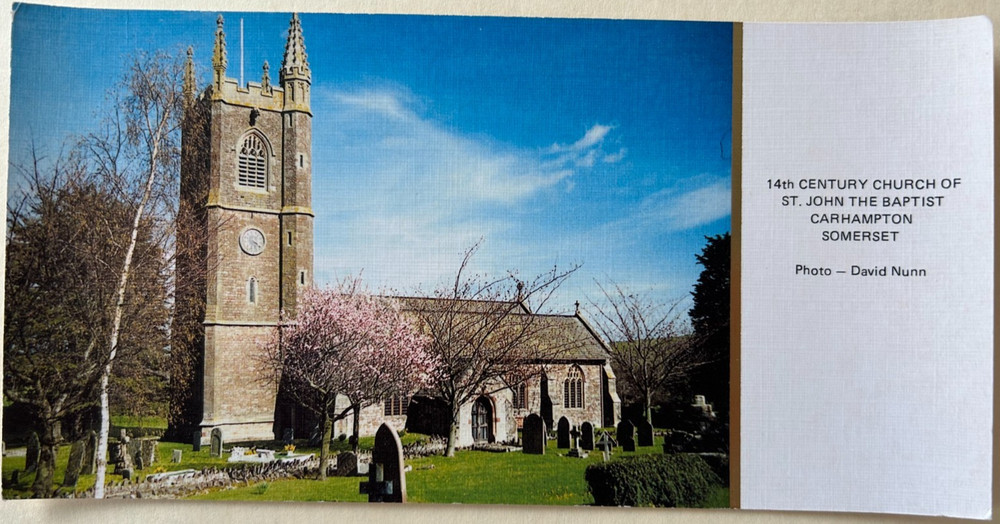 Postcard: Anglican 14th-cent church of St John Baptist in Carhampton, England