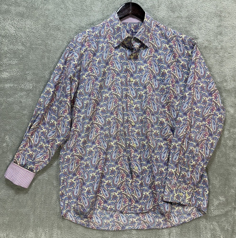 Alan Flusser Shirt Men’s XL Colorful Paisley Long Sleeve Flip Cuff