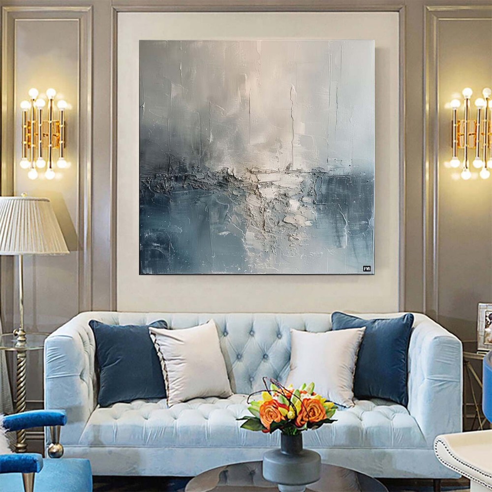 Hand-painted oil painting Abstract on canvas Modern wall decor art Gray Sea