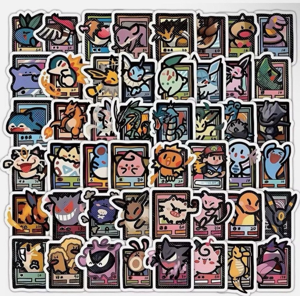 50 Pcs Pokemon Cards Stickers Anime Pikachu Haunter Eevee Waterproof Vinyl Set