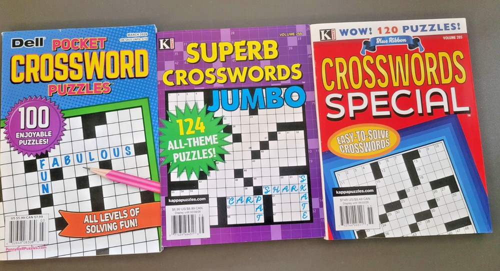 Lot of 3 Crossword Puzzle Books by Kappa -Pocket-Superb-Special- 344+ Challenges