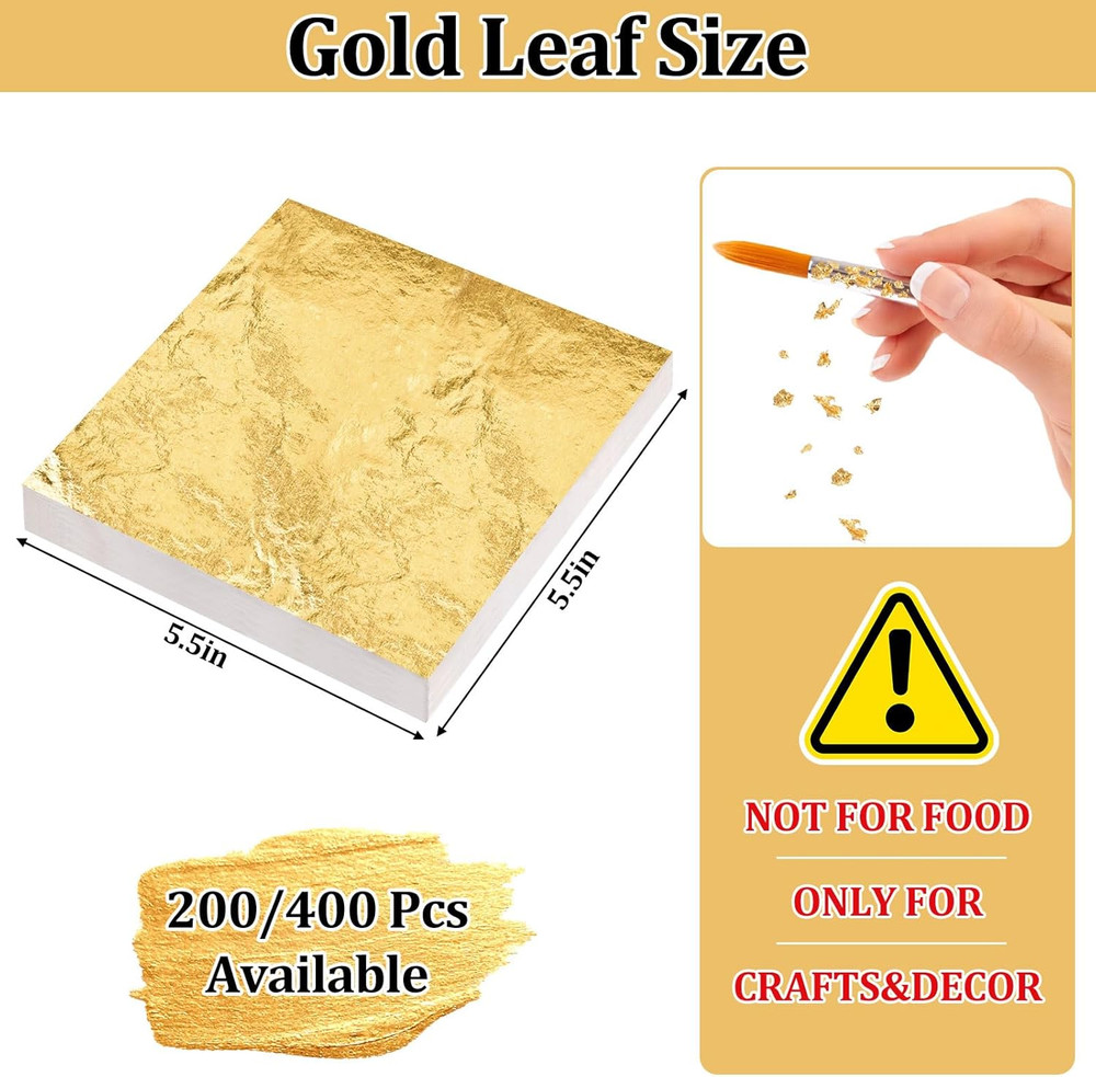 200/400 Pcs Available Gold Leaf Sheets for Art & DIY Projects, Gold Foil Shee...