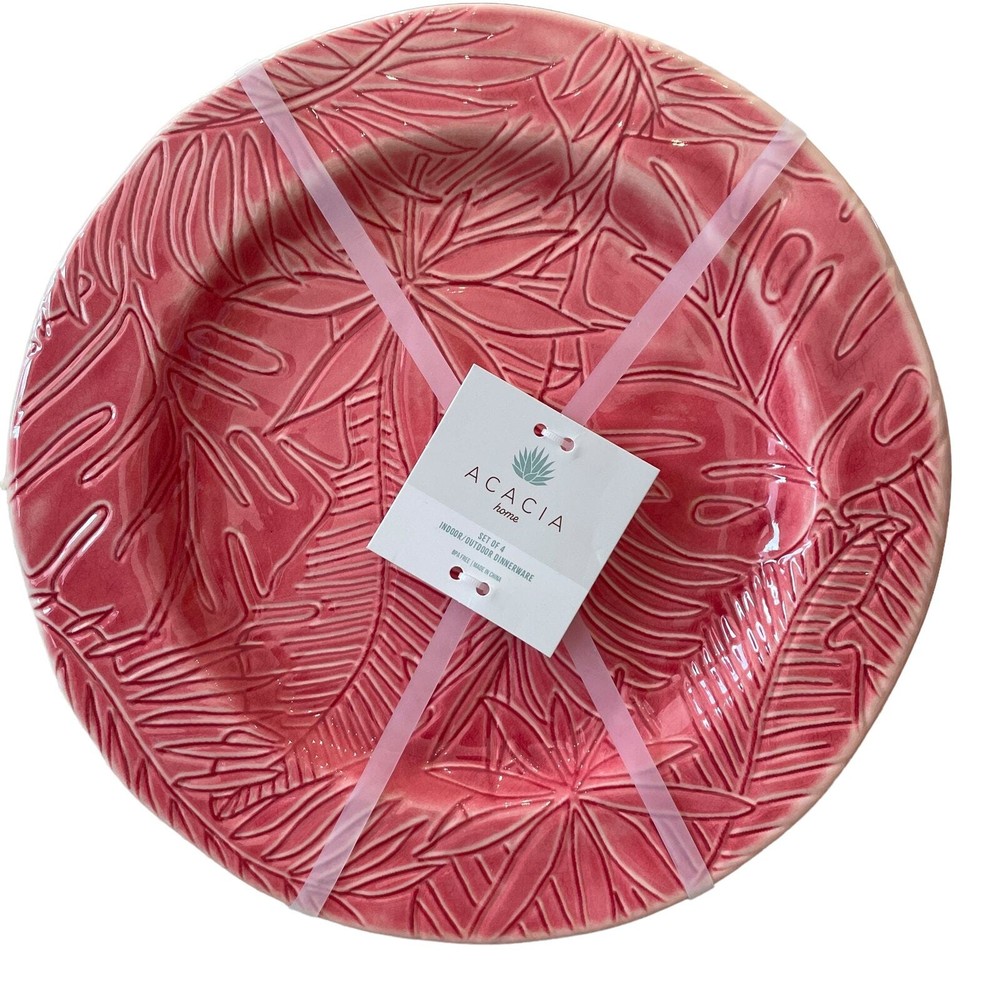 ACADIA HOME Set of 4 Melamine Dinner Plates Orange Tropical Palm Tree Floral NEW-image