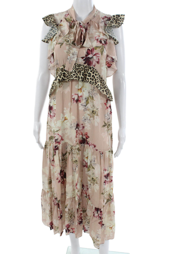 Kachel Womens Designer Silk Floral High Neck Sleeveless Midi Dress Pink Size 2Free Shipping in US $100+ Orders | $6.95 Orders Below