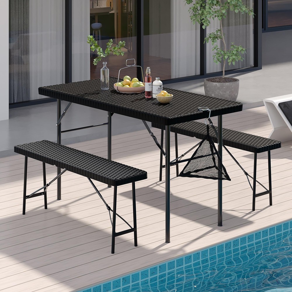 3-Piece Folding Patio Set with Benches - 47.2