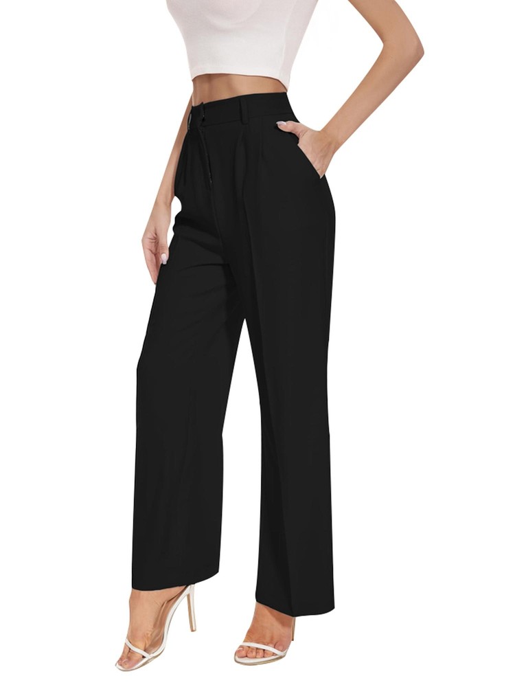 Women's Wide Leg Pants Elastic High Waisted Trousers Long Straight Suit Pants